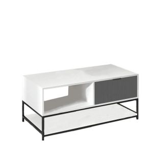 Lilola Home - Watson White and Gray Wood Coffee Table Steel Frame with Shelves and Drawer - 52973