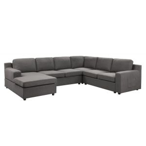Lilola Home - Waylon Gray Linen 6-Seater U-Shape Sectional Sofa Chaise and Pocket - 81803-11