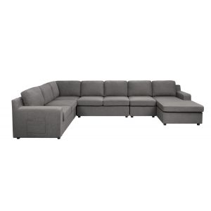 Lilola Home - Waylon Gray Linen 7-Seater U-Shape Sectional Sofa Chaise with Pocket - 81803-10