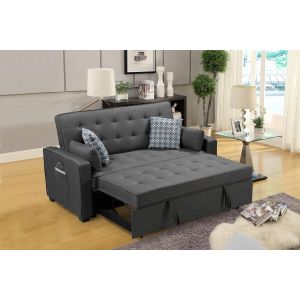 Lilola Home - William Modern Gray Fabric  Sleeper Sofa with 2 USB Charging Ports and 4 Accent Pillows - 83014
