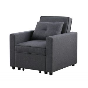 Lilola Home - Zoey Dark Gray Linen Convertible Sleeper Chair with Side Pocket - 81352