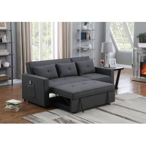 Lilola Home - Zoey Dark Gray Linen Convertible Sleeper Sofa with Side Pocket - 81350