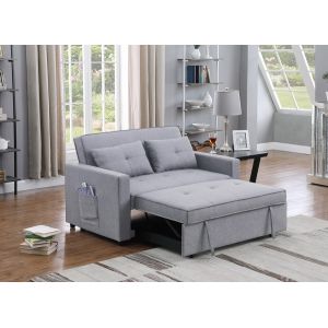 Lilola Home - Zoey Light Gray Linen Convertible Sleeper Loveseat with Side Pocket - 81351LG