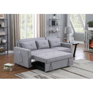 Lilola Home - Zoey Light Gray Linen Convertible Sleeper Sofa with Side Pocket - 81350LG