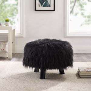 Linon Home Decor - Black Faux Fur Foot Stool (16 Inches Wide) - 40487BLK-01-AS-U