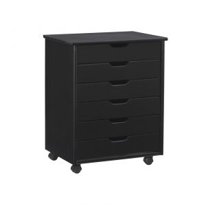 Linon Home Decor - Cary Black Six Drawer Wide Rolling Storage Cart Black - CT41BLK01