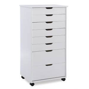 Linon Home Decor - Cary Eight Drawer Rolling Storage Cart, White Wash - CT42WHT01