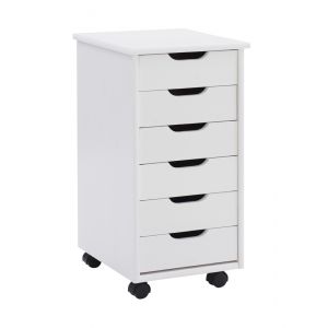 Linon Home Decor - Cary Six Drawer Rolling Storage Cart, White Wash - CT40WHT01