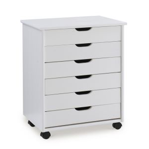 Linon Home Decor - Cary Six Drawer Wide Roll Cart, White Wash - CT41WHT01