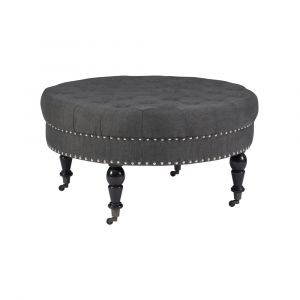 Linon Home Decor - Isabelle Charcoal Round Tufted Ottoman - 420057CHA01U