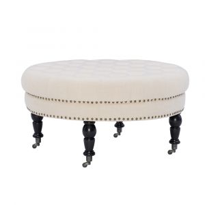 Linon Home Decor - Isabelle Natural Round Tufted Ottoman - 420057NAT01U