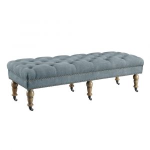 Linon Home Decor - Isabelle Washed Blue Linen 62 Inches Bench - 368254BLU01U