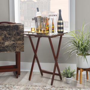 Linon Home Decor - Tray Table Set Faux Marble -Brown - 43001TILSET-01-AS