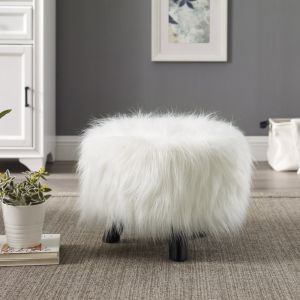 Linon Home Decor - White Faux Fur Foot Stool (16 Inches Wide) - 40487WHT-01-AS-U