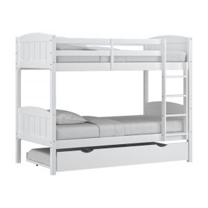 Living Essentials by Hillsdale - Alexis Wood Arch Twin Over Twin Bunk Bed with Trundle, White - 7171TTBNTR