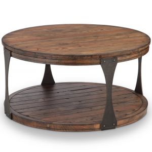 Magnussen - Montgomery Industrial Reclaimed Wood Round Coffee Table with Casters in Bourbon finish - T4112-45