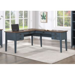 Martin Furniture - Fairmont - Farmhouse Wood Half-Pedestal Writing Desk and Return, Open L-Shaped Table and Return, Blue - IMFT664RB-KIT