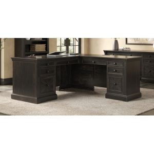 Martin Furniture - Kingston - Traditional Wood L-Desk & Return, Writing Table & Return, Office Desk & Return, Corner Desk & Return, Dark Brown - IMKN684R-KIT