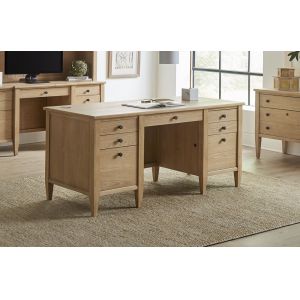 Martin Furniture - Laurel - Modern Wood Double Pedestal Desk, Wood Office Desk, Writing Table, Storage Desk, Fully Assembled, Light Brown - IMLR680
