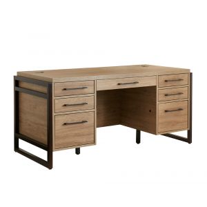 Martin Furniture- Mason- Modern Wood Laminate Double Pedestal Executive Desk, Writing Table, Office Desk With Drawers, Light Brown -MNM680
