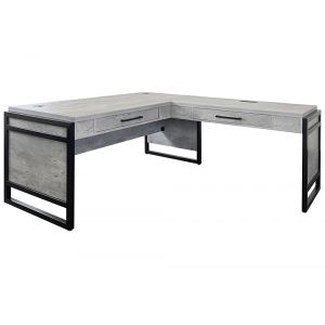 Martin Furniture - Mason - Modern Wood Laminate Open L - Desk & Return, Writing Table, L - shaped Office Desk With Drawers, Concrete Gray - IMMN386RC-KIT