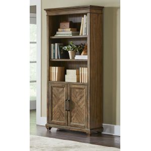 Martin Furniture - Porter - Traditional Wood Bookcase With Doors, Office Shelving, Storage Cabinet, Fully Assembled, Brown - IMPR3474D