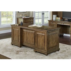 Martin Furniture - Porter - Traditional Wood Double Pedestal Executive Desk, Writing Table, Office Desk, Fully Assembled, Brown - IMPR680