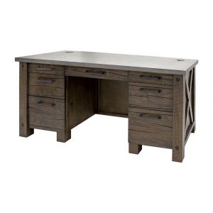 Martin Furniture - Jasper Rustic Double Pedestal Executive Desk, Fully Assembled, Brown With Concrete Top - IMJA680