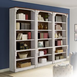 Martin Furniture - Durham Three Rustic Open 8' Wood Bookcases Set, White - IMDU4294-Kit3
