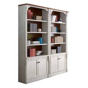 Martin Furniture - Durham Two Rustic 8' Wood Bookcases With Doors Set, White - IMDU4294D-Kit2
