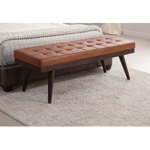 Martin Svensson Home - Anson Brown Genuine Leather and Wood Accent Bench - 3711468