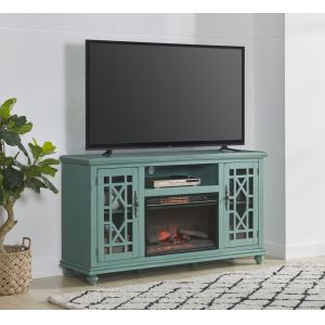 Martin Svensson Home -  Elegant 2 Door TV Stand with Fireplace, Antique Teal - 910191F