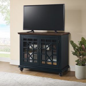 Martin Svensson Home -  Elegant Palisades Small Spaces TV Stand, Blue with Coffee Walnut Top - 91036
