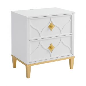 Martin Svensson Home -  Emma 2-Drawer Nightstand with Personal Security Lock, White and Gold - 6805723