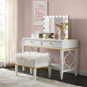Martin Svensson Home -  Emma Vanity with Mirror and Stool, White and Gold - 6805728