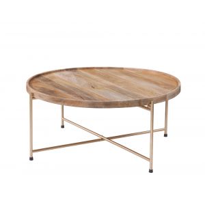 Martin Svensson Home - Hemingway 38'' Solid Wood and Metal Round Tray Top Coffee Table in Natural Mango and Gold  - 8710127