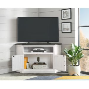 Martin Svensson Home -  Rustic Corner TV Stand, White Stain with Grey Top - 90971
