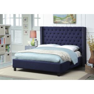 Meridian Furniture - Ashton Navy Linen Queen Bed - AshtonNavy-Q
