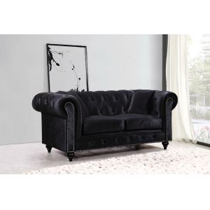 Meridian Furniture - Chesterfield Black Velvet Loveseat - 662BL-L