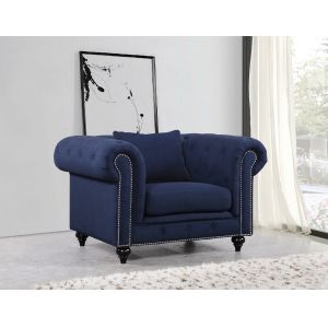 Meridian Furniture - Chesterfield Navy Linen Chair - 662Navy-C