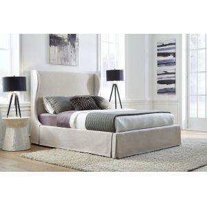 Modus Furniture - Hera King-Size Upholstered Skirted Storage Panel Bed in Oatmeal - CB96J71