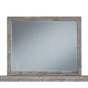 Modus Furniture - Herringbone Solid Wood Beveled Glass Mirror in Rustic Latte - 5QS383