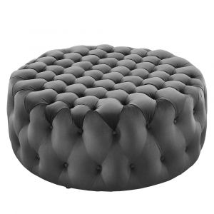 Modway - Amour Tufted Button Large Round Performance Velvet Ottoman - EEI-5469-GRY