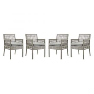Modway - Aura Dining Armchair Outdoor Patio Wicker Rattan (Set of 4) - EEI-3594-GRY-GRY