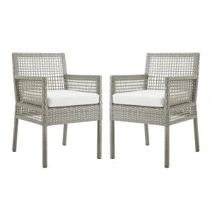 Modway - Aura Dining Armchair Outdoor Patio Wicker Rattan (Set of 2) - EEI-3561-GRY-WHI