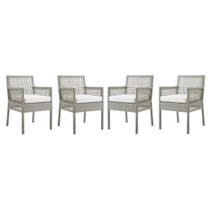 Modway - Aura Dining Armchair Outdoor Patio Wicker Rattan (Set of 4) - EEI-3594-GRY-WHI