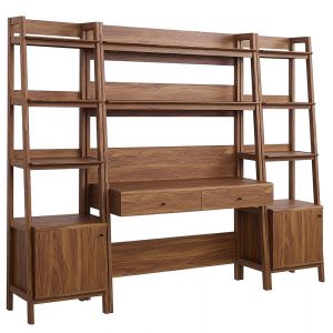 Modway - Bixby 3-Piece Wood Office Desk and Bookshelf in Walnut - EEI-6114-WAL