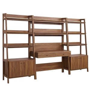 Modway - Bixby 3-Piece Wood Office Desk and Bookshelf in Walnut - EEI-6115-WAL