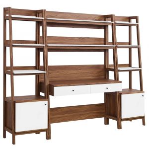 Modway - Bixby 3-Piece Wood Office Desk and Bookshelf in Walnut White - EEI-6114-WAL-WHI