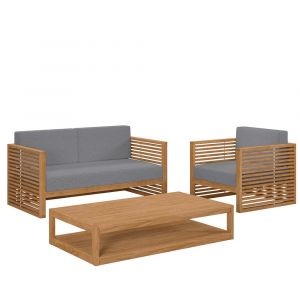 Modway - Carlsbad 3-Piece Teak Wood Outdoor Patio Set - EEI-5837-NAT-GRY